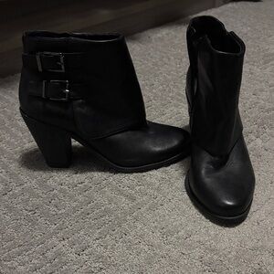 Jessica Simpson Black Heeled Boots with Buckle Accents